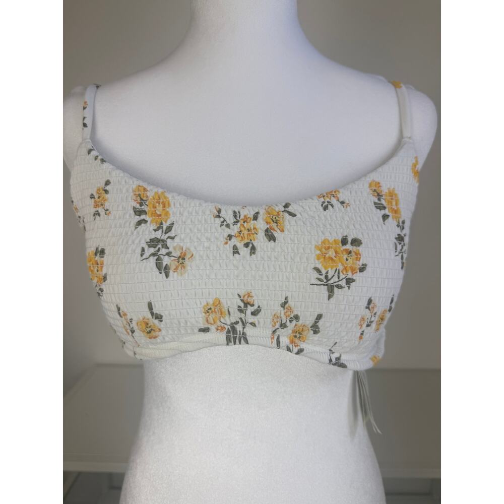 Hollister Floral Smocked Tie Back White/Yellow Ditsy Stretch Cami Y2K Swim Top